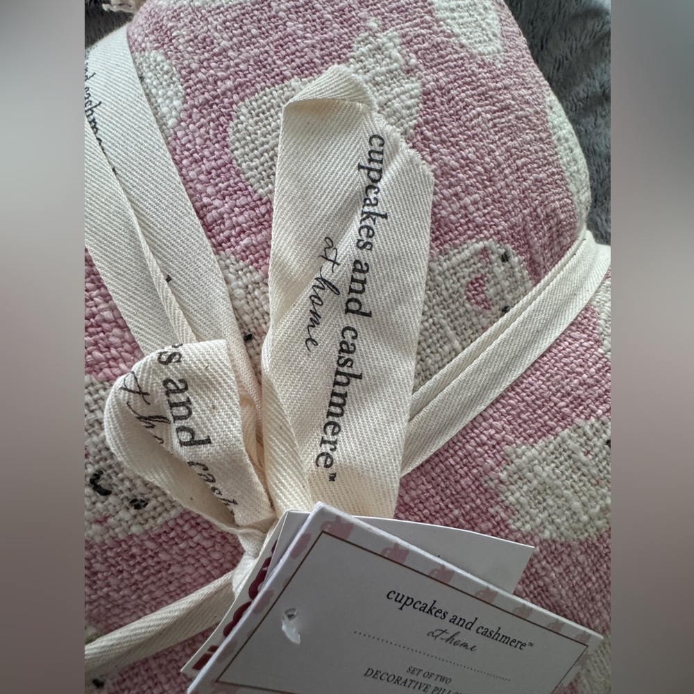 Cupcakes & Cashmere Set of 2 Halloween Pink Ghost Throw Pillows Frayed Edges!